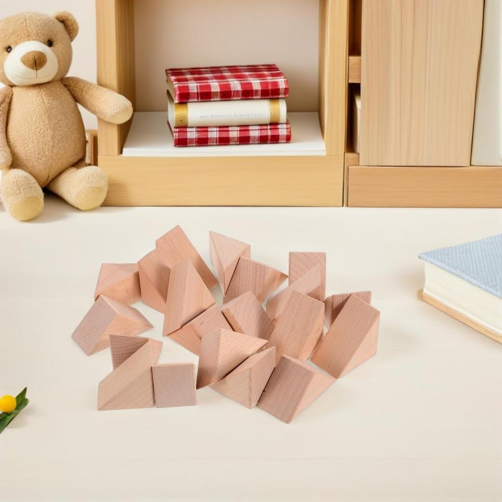 Lurrose 20-teilige Dreieck-Bausteine, Holz, Pädagogische DIY-Bausteine für Kinder, Spielzeug, Geburtstagsgeschenk für Jungen und Mädchen