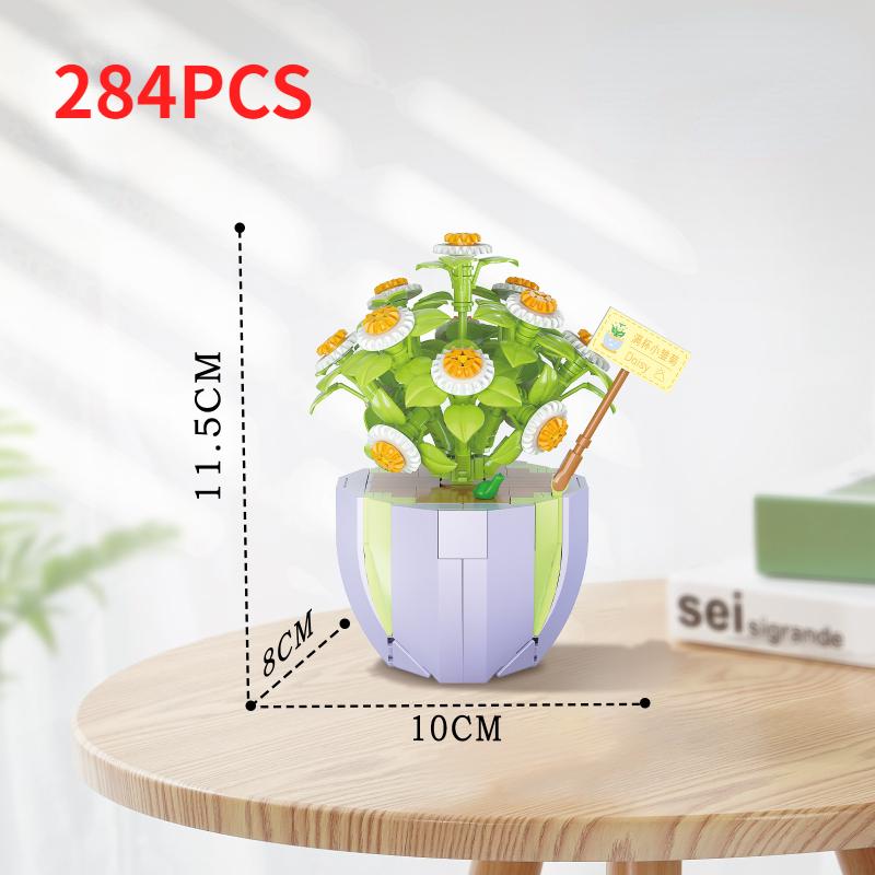 New Mini Building Blocks Toys For Girls Bonsai Bricks Potted Flowers Blossoms Plants Construccion Kids Adult Toys Christmas Gift