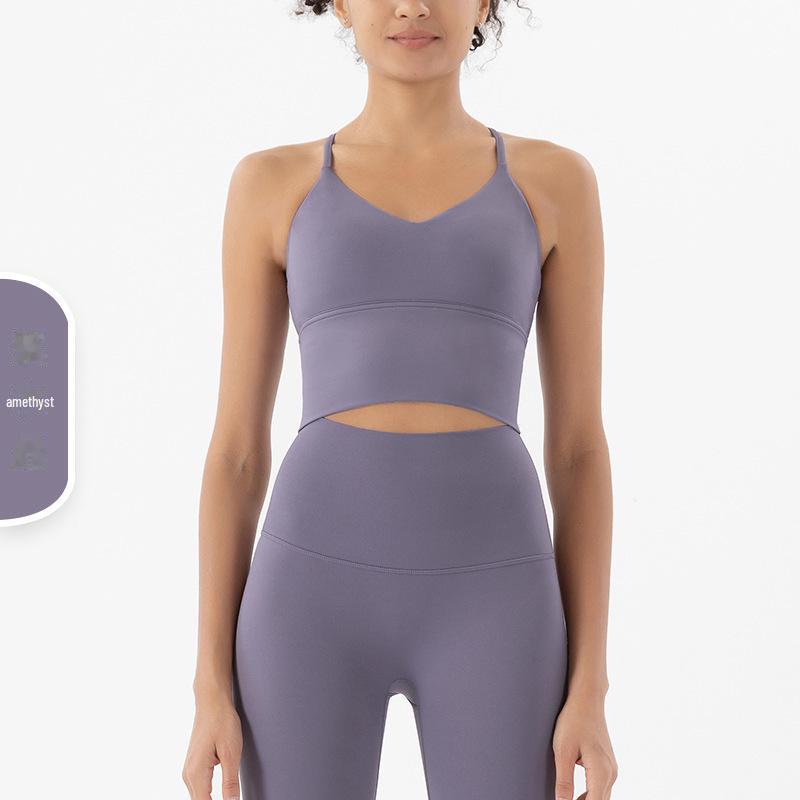 „Sutien Sport Yoga Nud Șlefuit pe Ambele Părți - Sexy, Camișolă Decupată la Spate pentru Fitness”