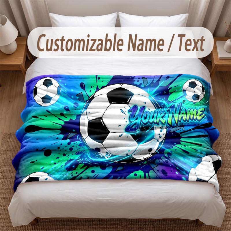 Fußball-Thema Weiche Decke Personalisierter Benutzerdefinierter Name Textdruck Warme Decke Zuhause Sofa Schlafzimmer Dekoration