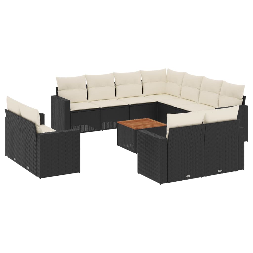 13 piece Garden Sofa Set with Cushions Black Poly Rattan