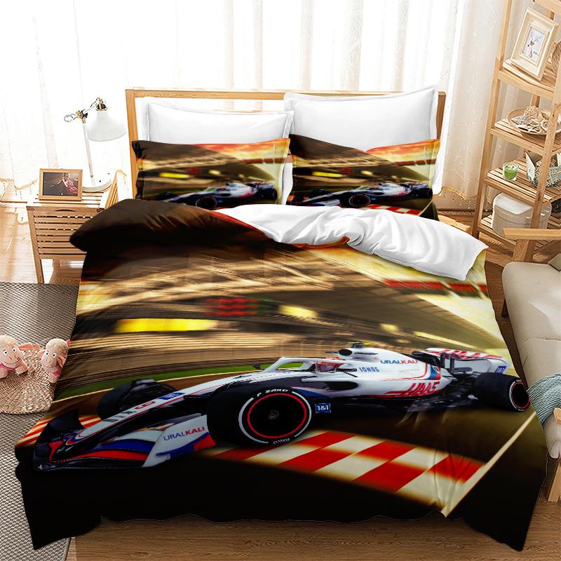 Set de lenjerie de pat cu imprimare pentru mașini cu viteză 3D Queen King Pat de o persoană de dimensiune completă Husă de pilota și husă de pernă pentru copii adulți Lenjerie de pat de uz casnic
