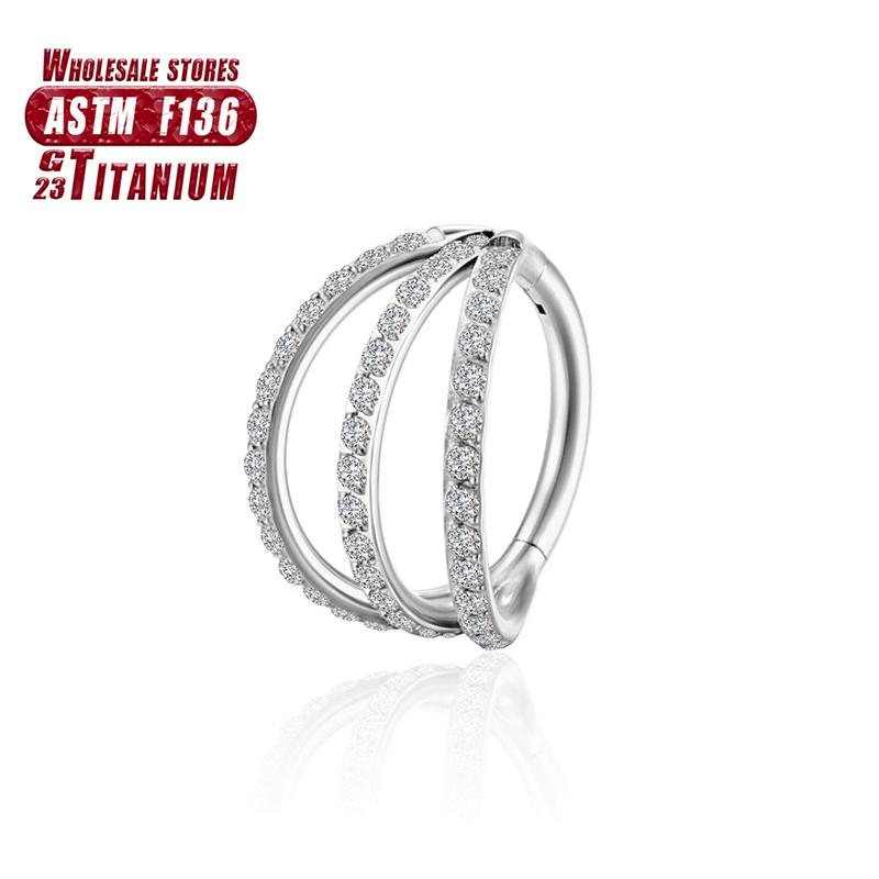 F136 Titanium Piercing Double Layered Triple Stack Hinged 16g Zircon Nose Ring Helix Cartilage CZ Small Cartilage Septum Clicker