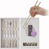 Korean Flat Chopsticks [5 Sets][Made in Korea] 304 Premium Stainless Steel Mukbang Utensil Cutlery Silverware Metal Chopsticks (Orchid Painting)