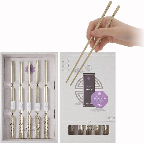 Korean Flat Chopsticks [5 Sets][Made in Korea] 304 Premium Stainless Steel Mukbang Utensil Cutlery Silverware Metal Chopsticks (Orchid Painting)