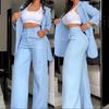 2024 Women's Elegant Solid Color Split Sleeve Lapel Suit & Straight Leg Pants Set