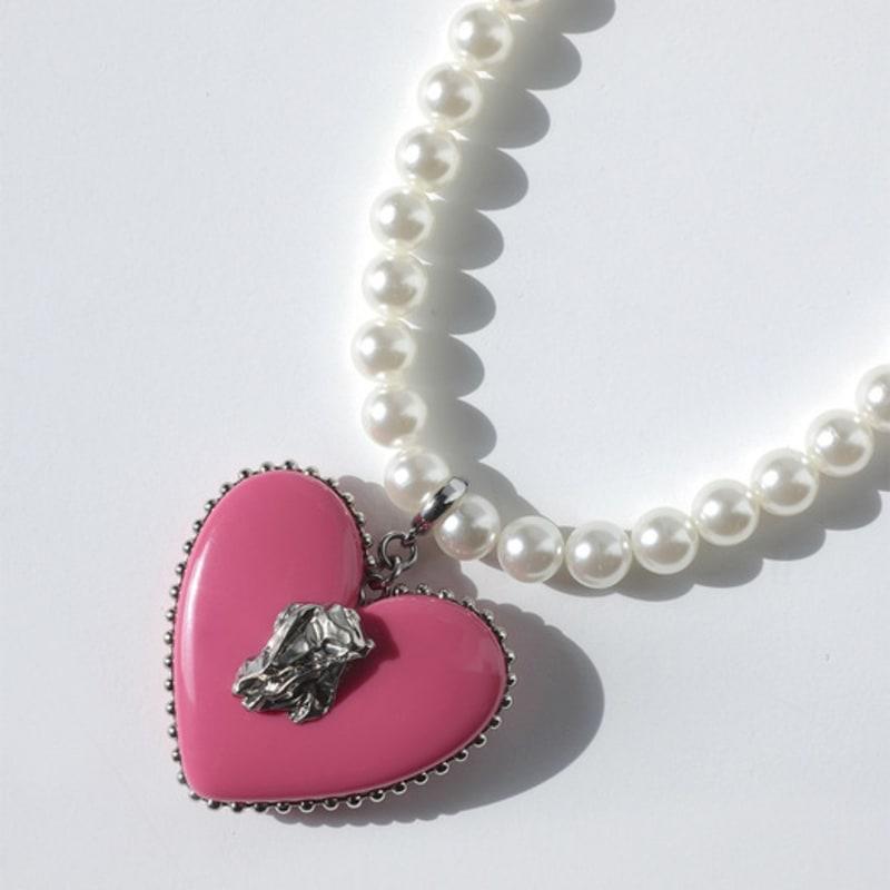 VERRYTASTE Heart Pendant Pearl Necklace - Pink