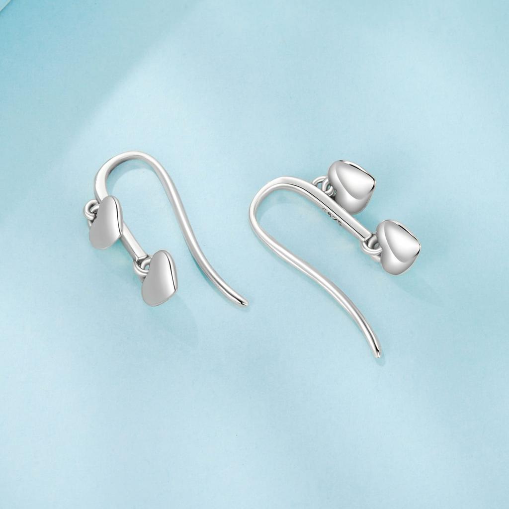 Silver double hanging HEART earrings with open hooks