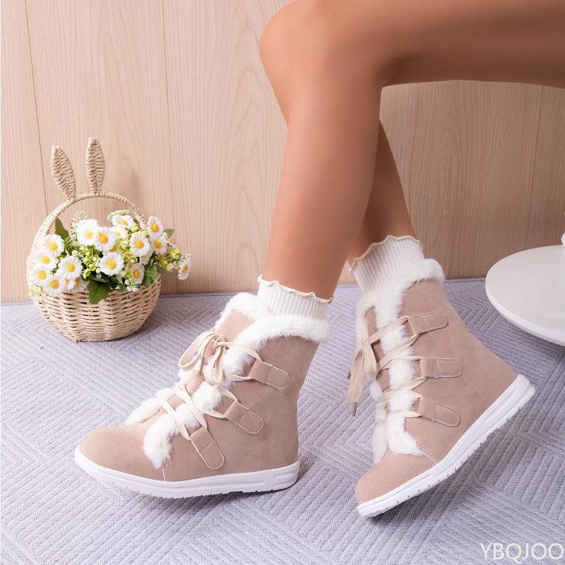 Fashion Winter flat lace up snow boots new women's thick cold resistant warm simple comfortable versatile women's cotton shoes