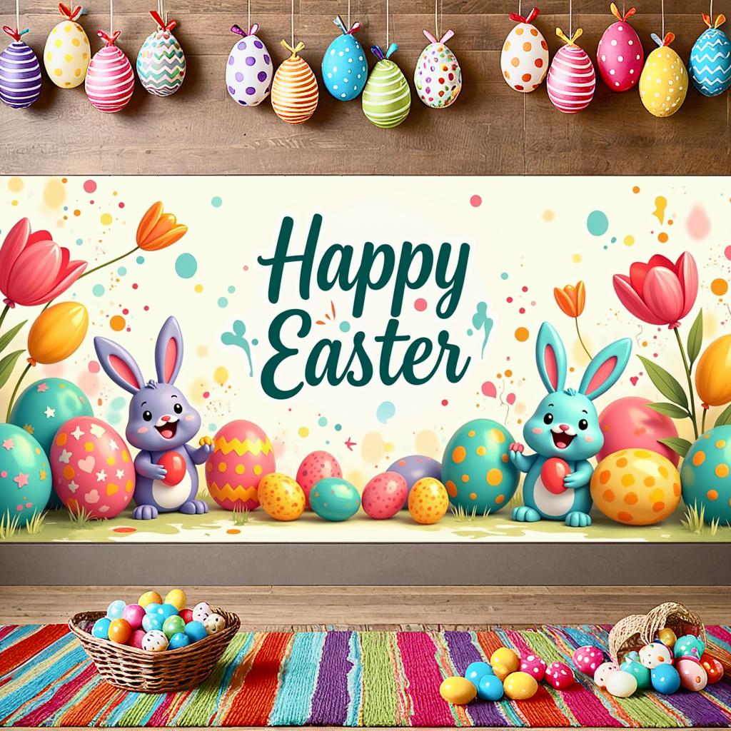 Easter Outdoor Garden Decoration 2025 Bunny Door Cover Easter Party Supplies Background Easter Eggs Banner Photography Props