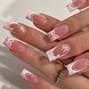 24 Pieces Sweet French White Medium and Long Wear Nail Art Fake Nail Love Bow Nail Piece Nail Piece
