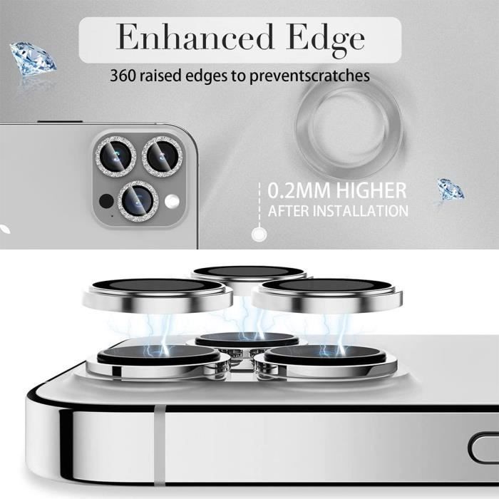 Protection Caméra - pour iPhone - 14 Pro/Pro Max - Verre Trempé - Aluminium Argenté - Anti-Rayures