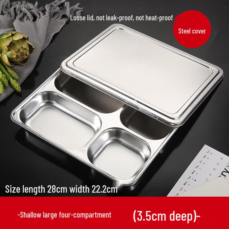 Chahua 304 Stainless Steel 4-Compartment Lunch Tray with Lid