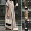 Plus Size Casual Cotton Linen Mori Girl Dress with Round Neck