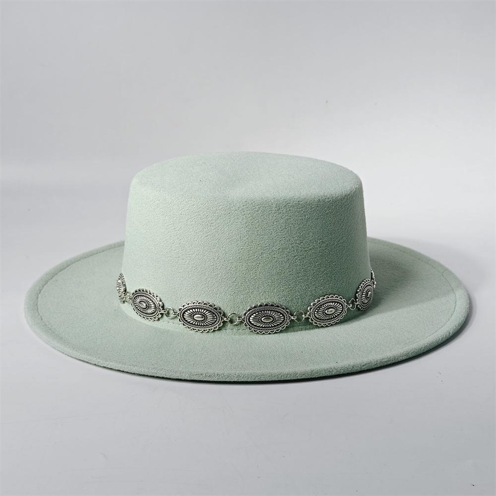 Unisex Klassische Filz Kirchenhüte Britischer Stil Breiter Rand Oberer Fedora Hut Hochzeits Verkleidung Breiter Rand Flacher Oberteil