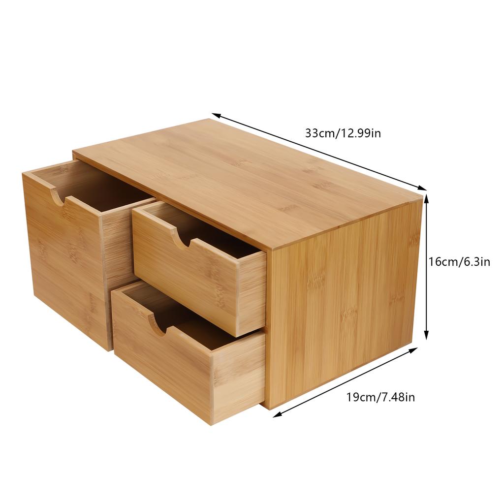 Bamboo Desk Organizer Mini Desktop Drawer Tabletop Storage Organization Box for Office Home No Assembly Required (3 Drawer)
