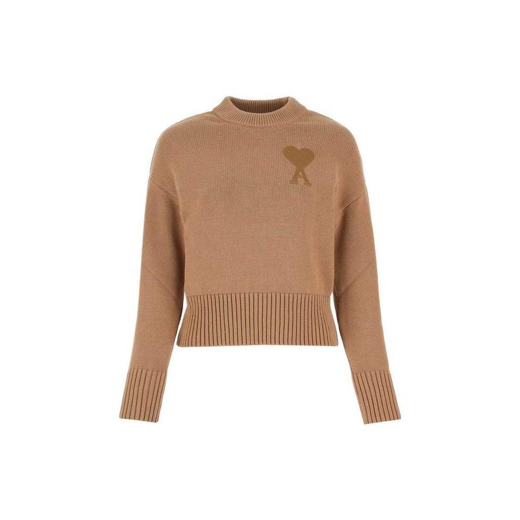 Amiparis Ss21 Yadan Style Heart Logo Round Neck Pullover Sweater Women sweater Light-Brown E21FK009016-250