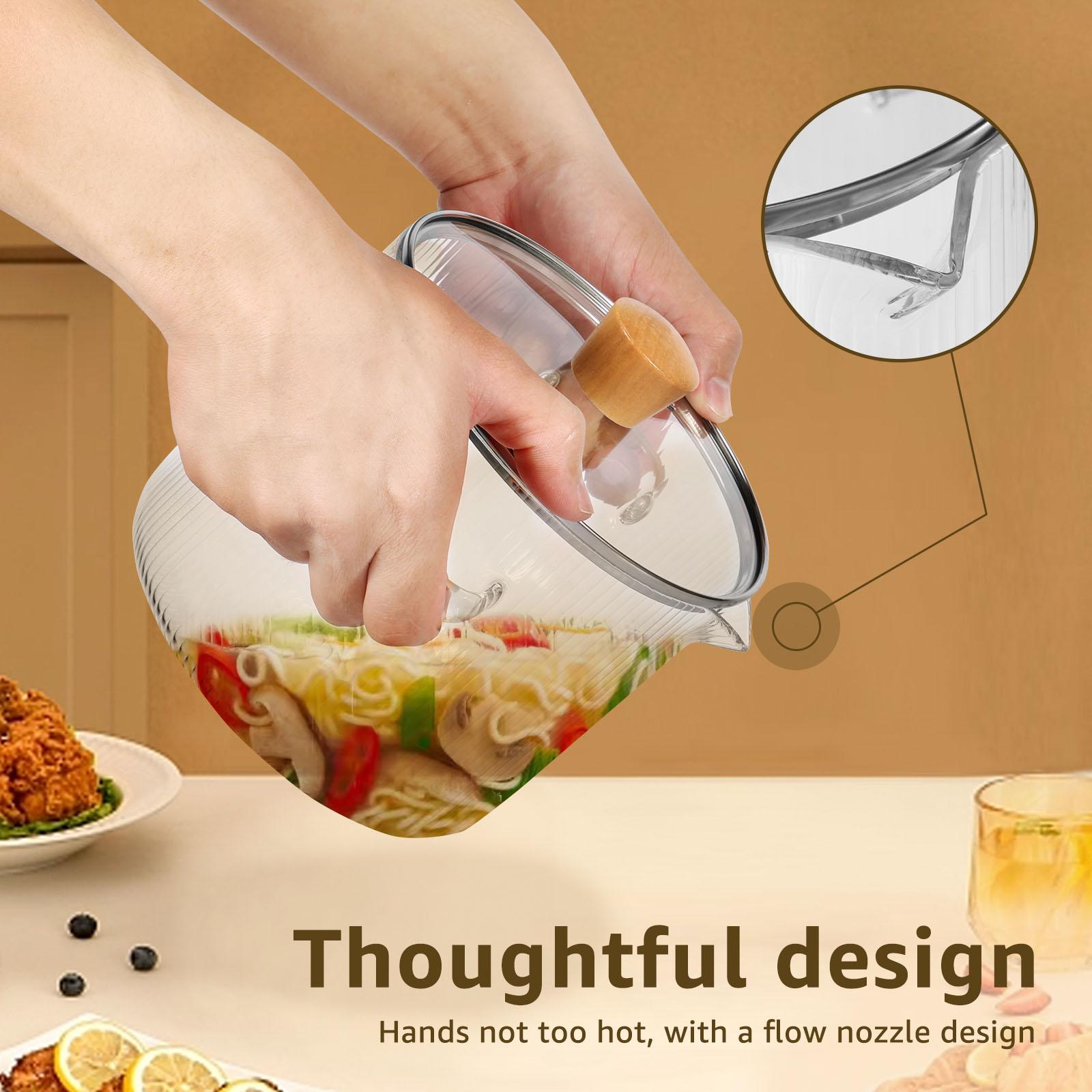 1600ML/2300ML Glass Cooking Pot Transparent Borosilicate Glass Simmer Pot with Lid Multifunctional Stew Pots for Cooking Kitchen