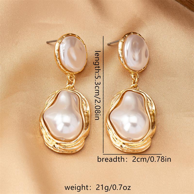 Vintage Baroque Imitation Pearl Drop Earrings for Women Gold Color Irregular Geometric Dangle Earrings Wedding Jewelry Gift