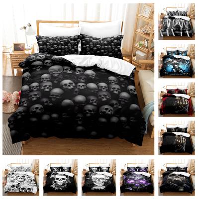 3D halloweenská hororová sada povlečení King Queen Bed Down Povlak na polštář Povlak na přikrývku 2/3ks Povlak na postel Lebka Luxusní bytový textil pro chlapce Dárek pro muže