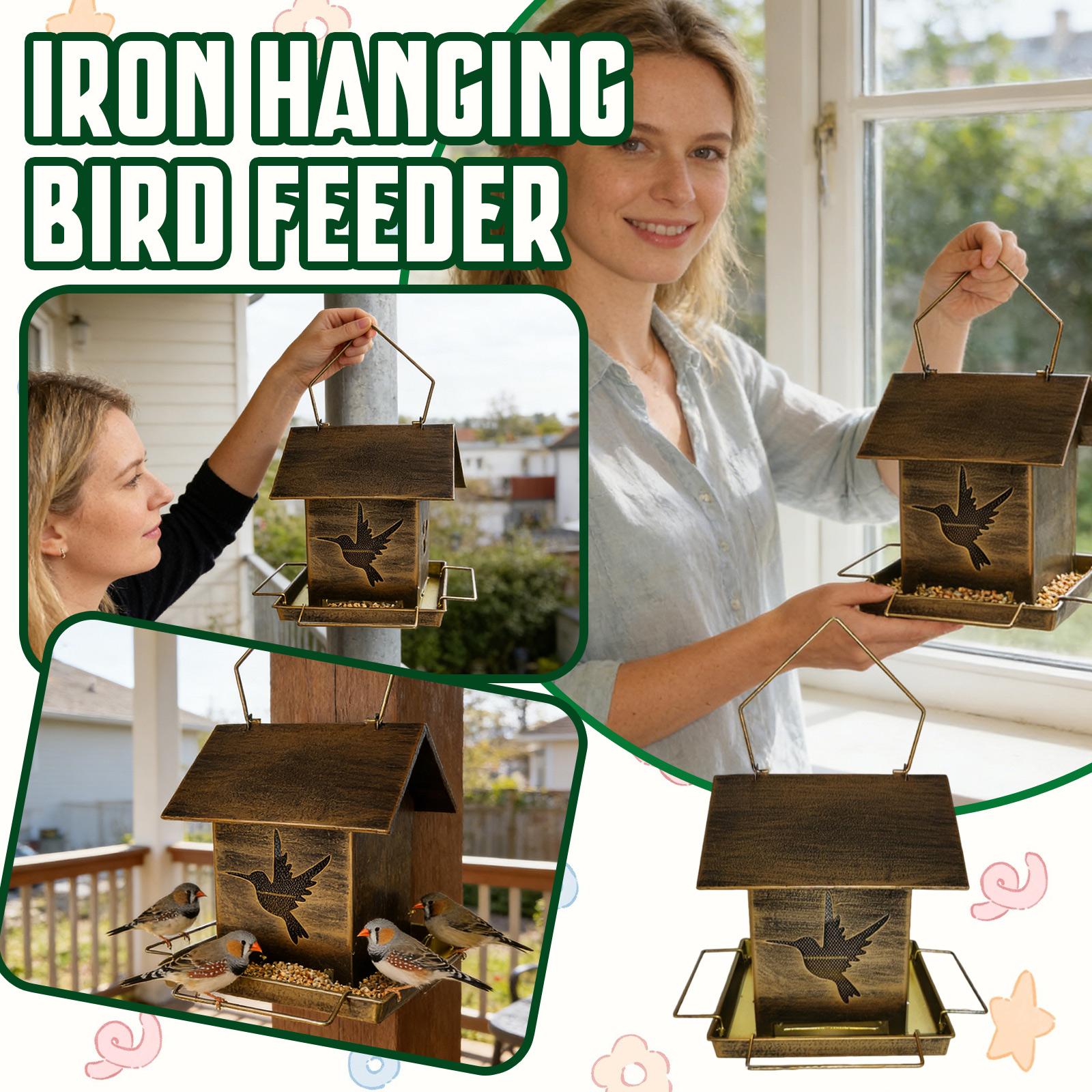 

Outdoor Wrought Iron Hanging Bird Feeder For Balconies, -Resistant, Large Capacity Food Storage, Garden And Patio Decoration, Bird Feeding. One Size коричневый