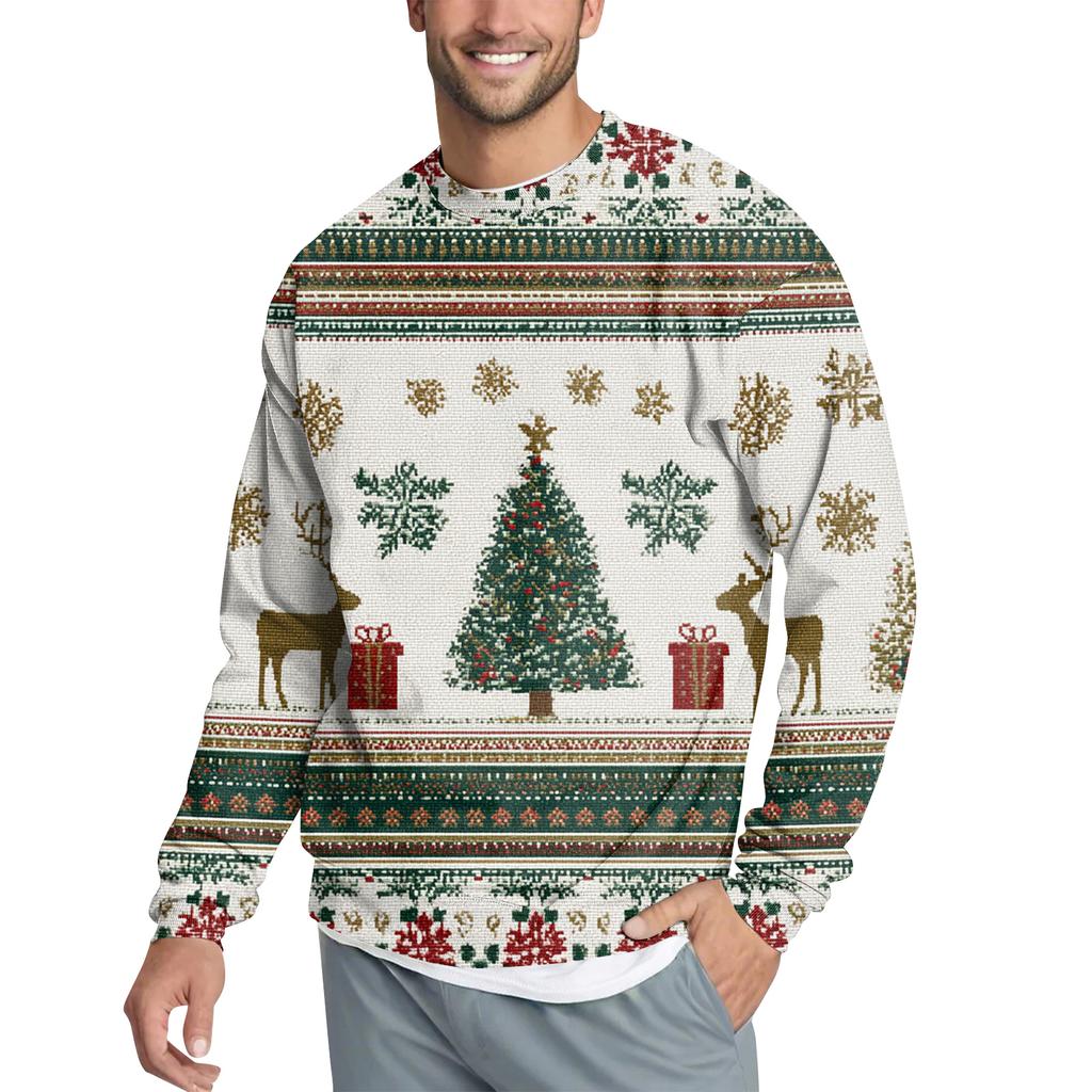 Men's Casual Fashion Printed Round Neck Pullover Sweatshirt