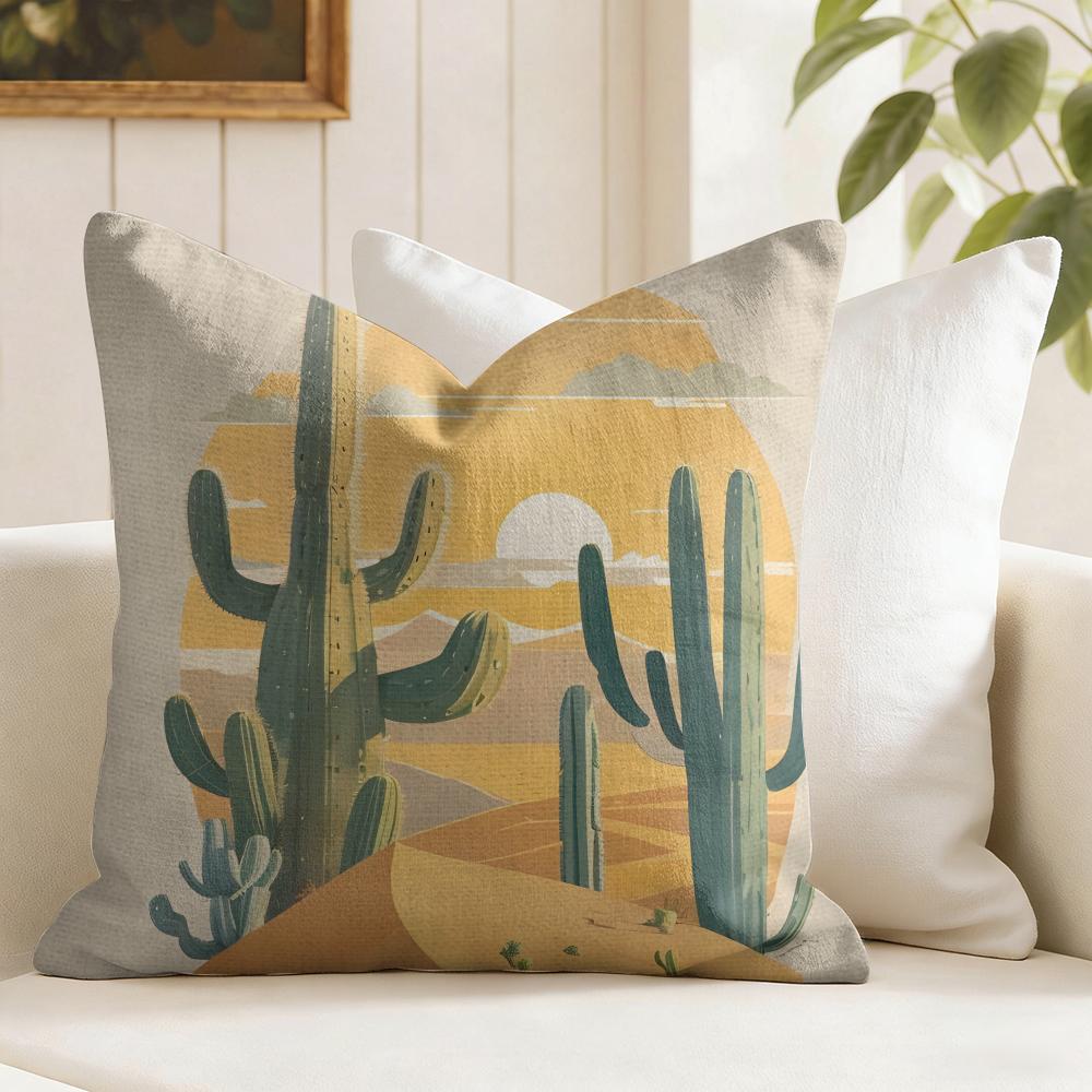Cactus Aesthetic Cushion Cover Summer Linen Pillow Case Organic Fabric Cushion Cover DoubleSided Print Sofa Home Decor