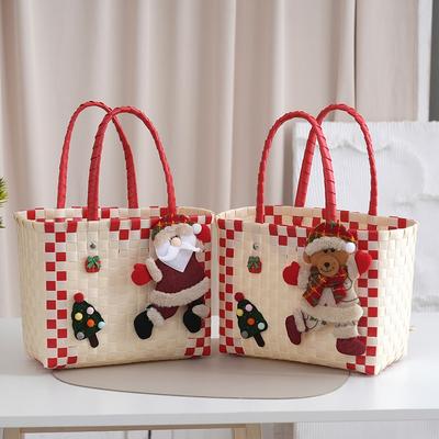 Christmas Plastic Woven Handbag Santa Claus Gift Plastic Woven Handbag Plastic Woven Handbasket Packaging Bag
