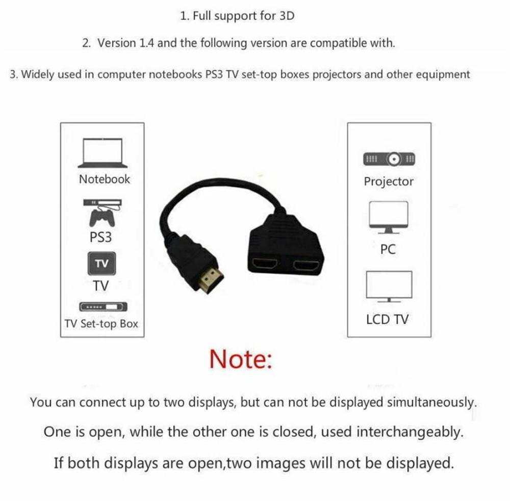 HDMI-compatible Splitter Cable 1080P Dual Port Splitter 1 In 2 Out Cable HDTV Male To Female Adapter For Laptops Monitor TV Box