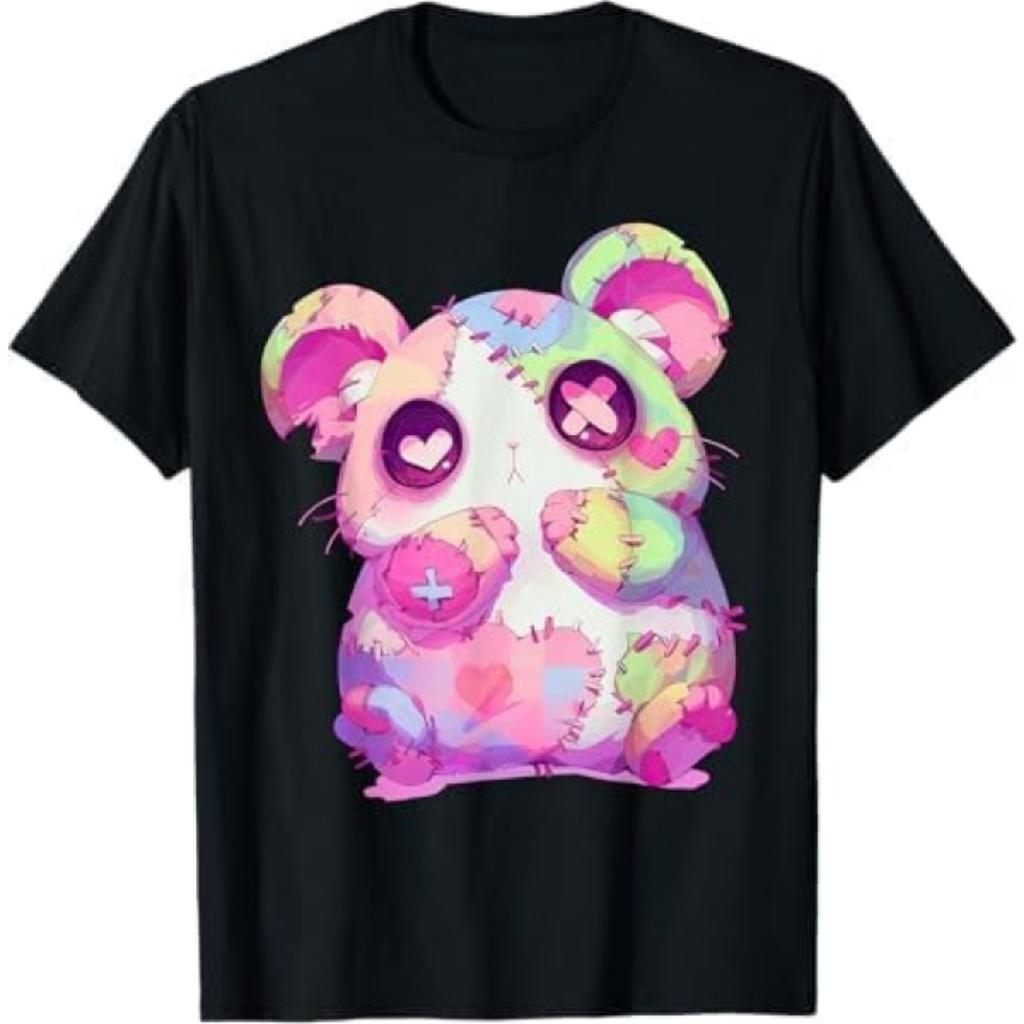 Kawaii Pastel Goth Creepy Cute Zombie Patchwork Hamster T-Shirt TiuH Mens Womens Tank Top Sweatshirt Hoodie Black