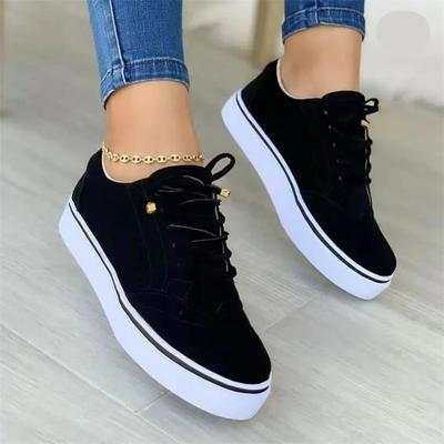 2025 New Women's Low-top Vulcanized Shoes Round Toe Casual Shoes Flat Shoes Lace-up Walking Shoes Women Versatile Comfortable