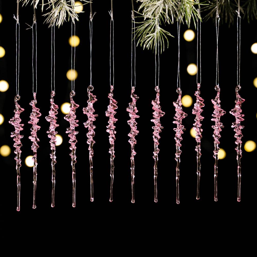 12Pcs Snow Beads Star Drop Ornaments Acrylic Xmas Tree Embellishment  for Christmas