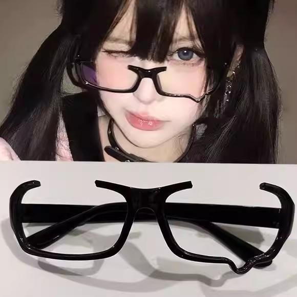 Kawaii Fashion Half Square Eyeglass Without Lenses Japanese Anime Y2K Teardrop Cosplay Costume Props Cute Glasses Retro Eyewear