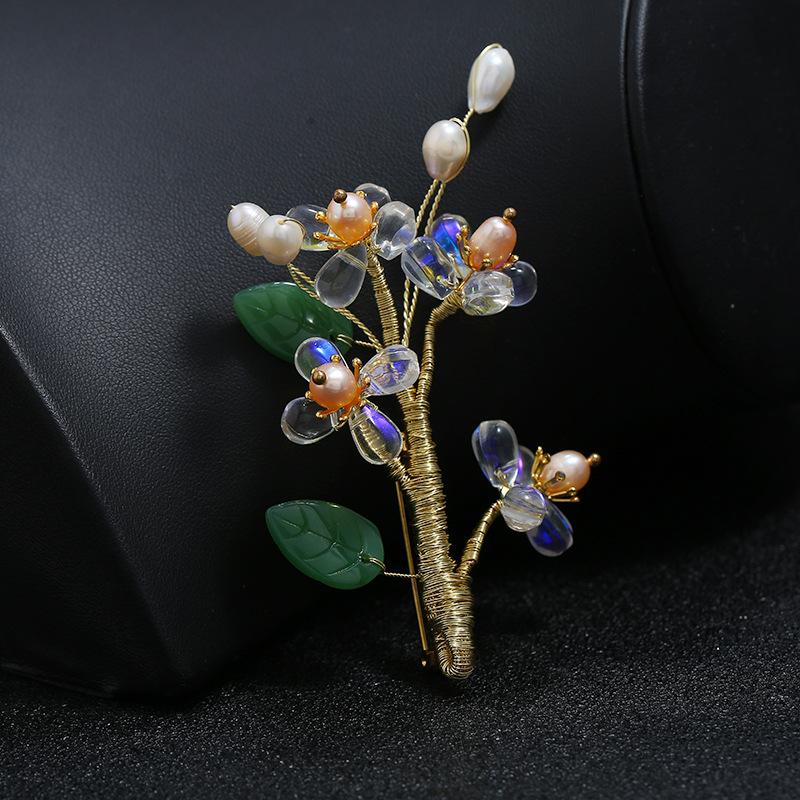 Handmade Glazed Agate Flower Brooch Retro Celebrity Temperament High-end Brooch Pin Antique Elegant Coat Accessories