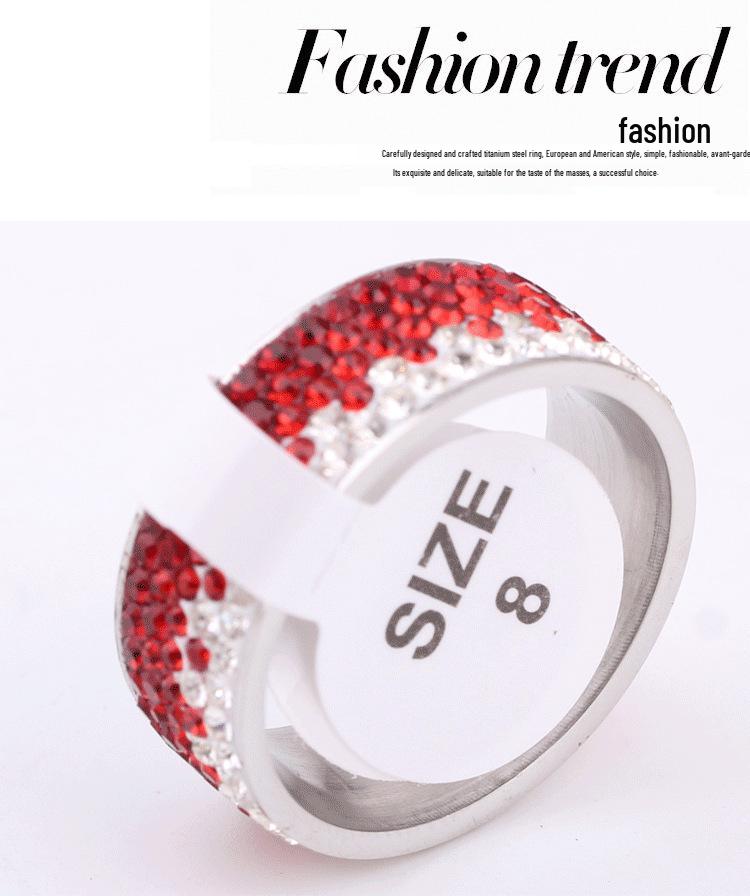 8MM Rhinestone Gradient Student Fashion Stainless Steel Ring