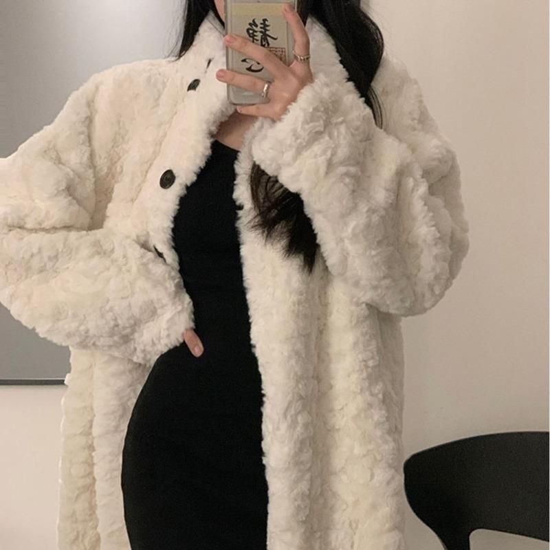 Lamb Wool White Cotton-padded Coat for Women's Winter New Thickened Medium and Long Wool Imitation Fur Coat