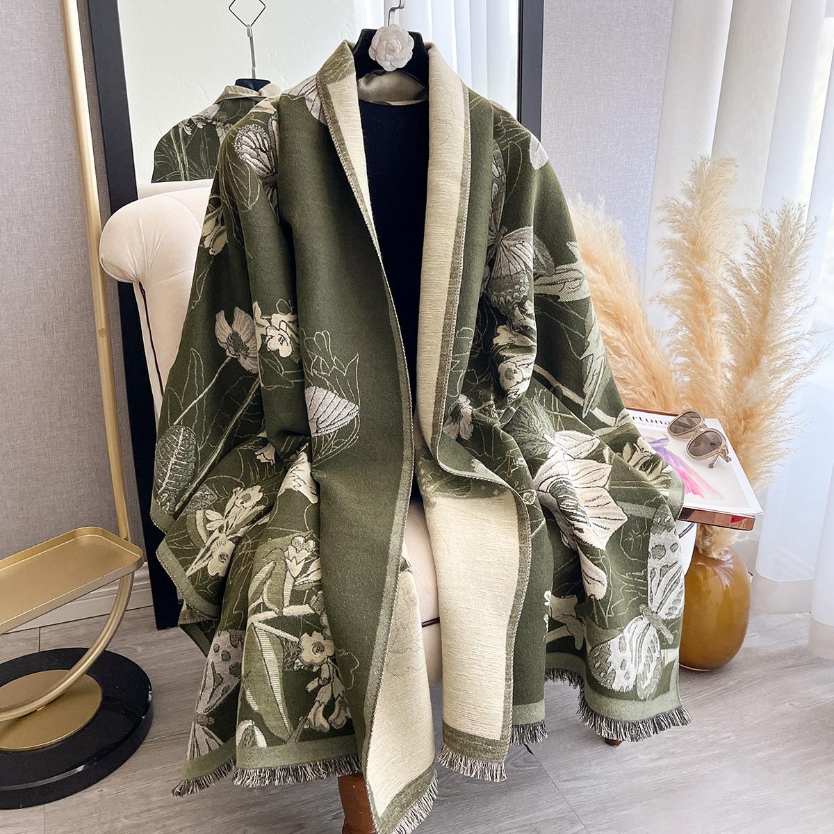 

New Brand Butterfly Two-Sided Jacquard Pashmina Scarf Cashmere Warm Fringe Shawl Winter Outdoor Coldproof Windproof Blanket