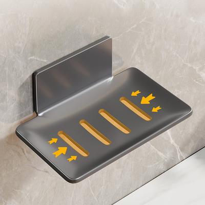 Self Draining Soap Dishes Space Aluminum Soap Holder Adhesive No Drilling Soap Sponge Organizer Keep Soap Bars Dry Clean