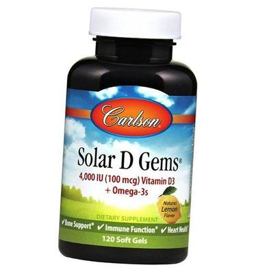 Tran z witaminą D3, Solar D Gems 4000, 120 kapsułek żelowych Cytryna (67353034)