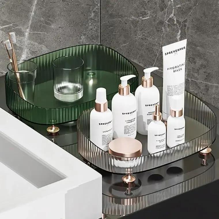 Bathroom Vanity Tray Large Capacity Perfume Organizer for Dresser Clear Desktop Storage Box for Lotion Bottle Cosmetics Skincare
