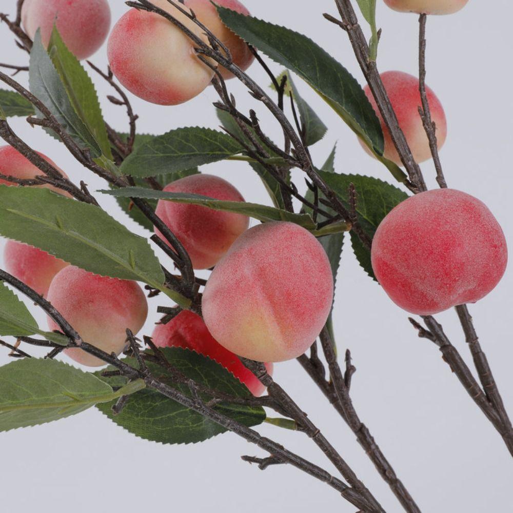 Plastic Simulation Peach Fruit 6 Heads Fake Plants Artificial Peach Branch  Home Garden Decor