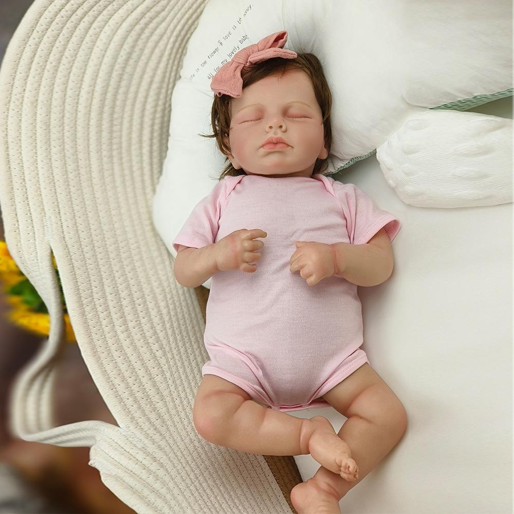 Handmade 3D Painted Skin Reborn Baby Doll LouLou 19''49cm Soft Touch Cloth Body Simulation Doll with Rooted Hair Realistic Sleeping Bebe Newborn Dolls
