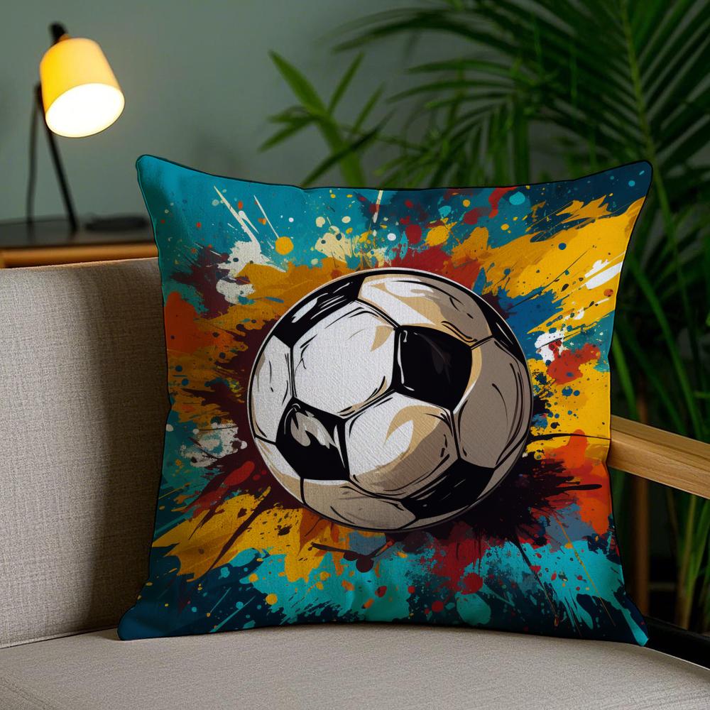 New Football Print Pillow Case Silky Elegant Comfort Sofa Bed Invisible Zipper
