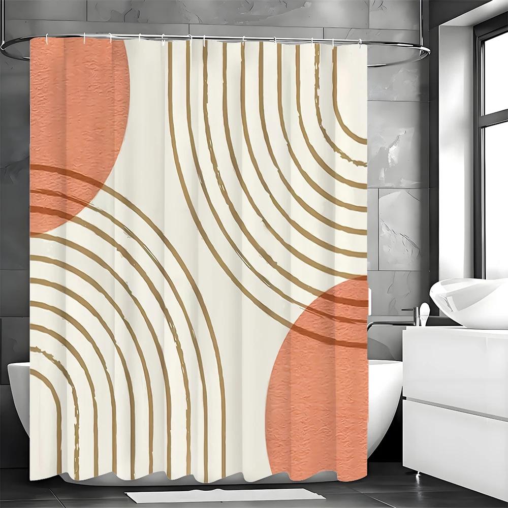 Obloukový Sluneční Moderní Minimalistický Sprchový Závěs, Dekorativní Sprchový Závěs do Koupelny, Vodotěsný Sprchový Závěs s Háčky