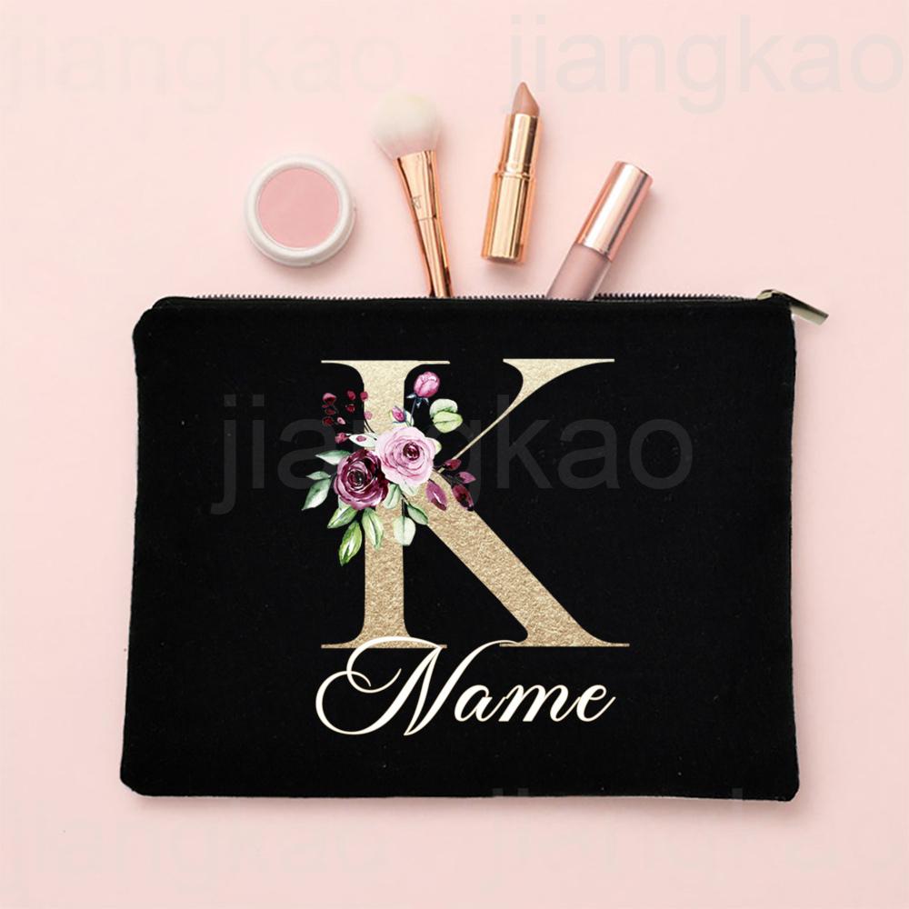 Personalised Letter with Name Makeup Bag Bridal Cosmetic Case Canvas Monogram Toiletry Bags Birthday Wedding Bridesmaid Gifts