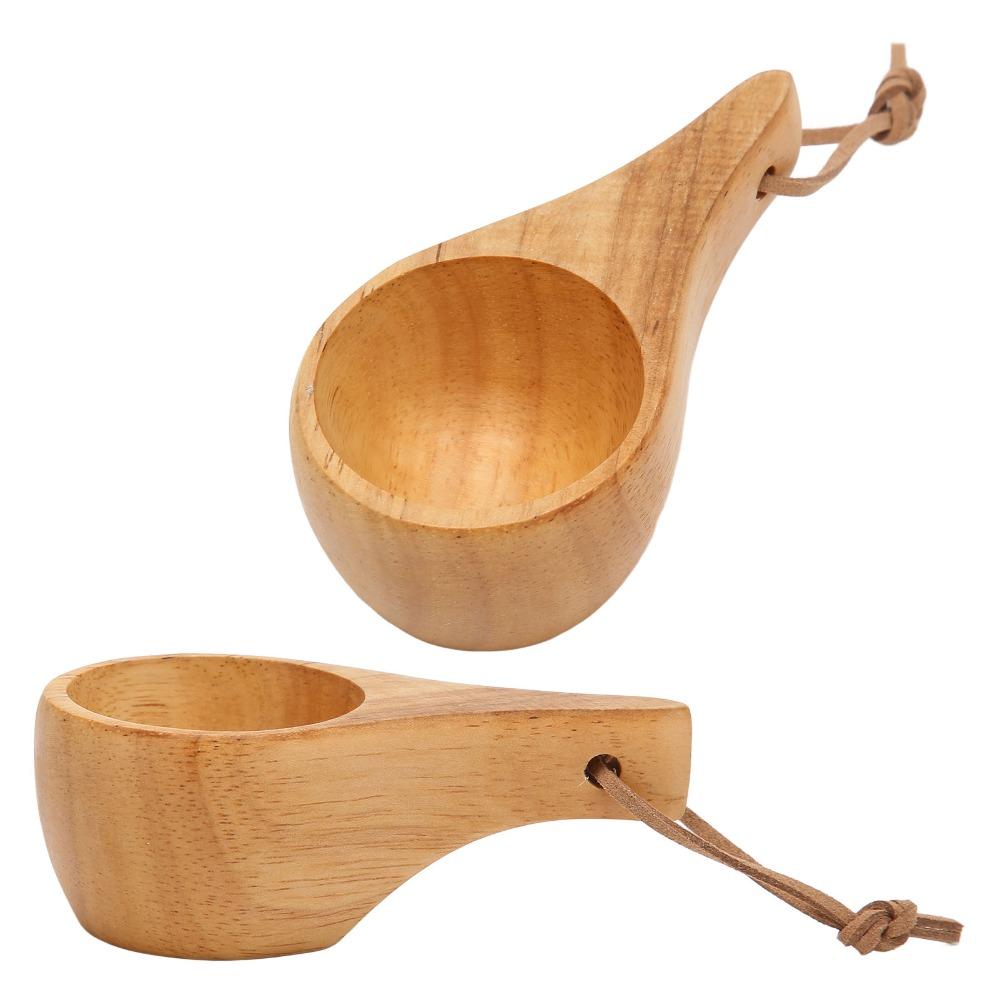 Rubberwood Wooden Drinking Cup 30ml/1oz Capacity Portable Wood Mug Outdoor Camping