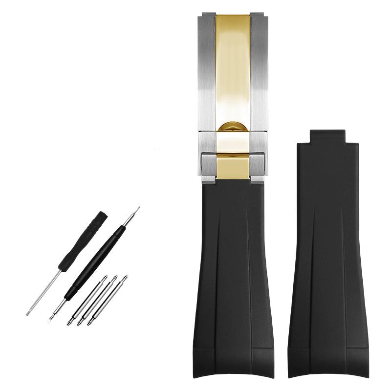 Cinturino in gomma con estremità curva per cinturino orologi rolex 20mm bracciale in silicone antipolvere cinturino orologio da uomo impermeabile