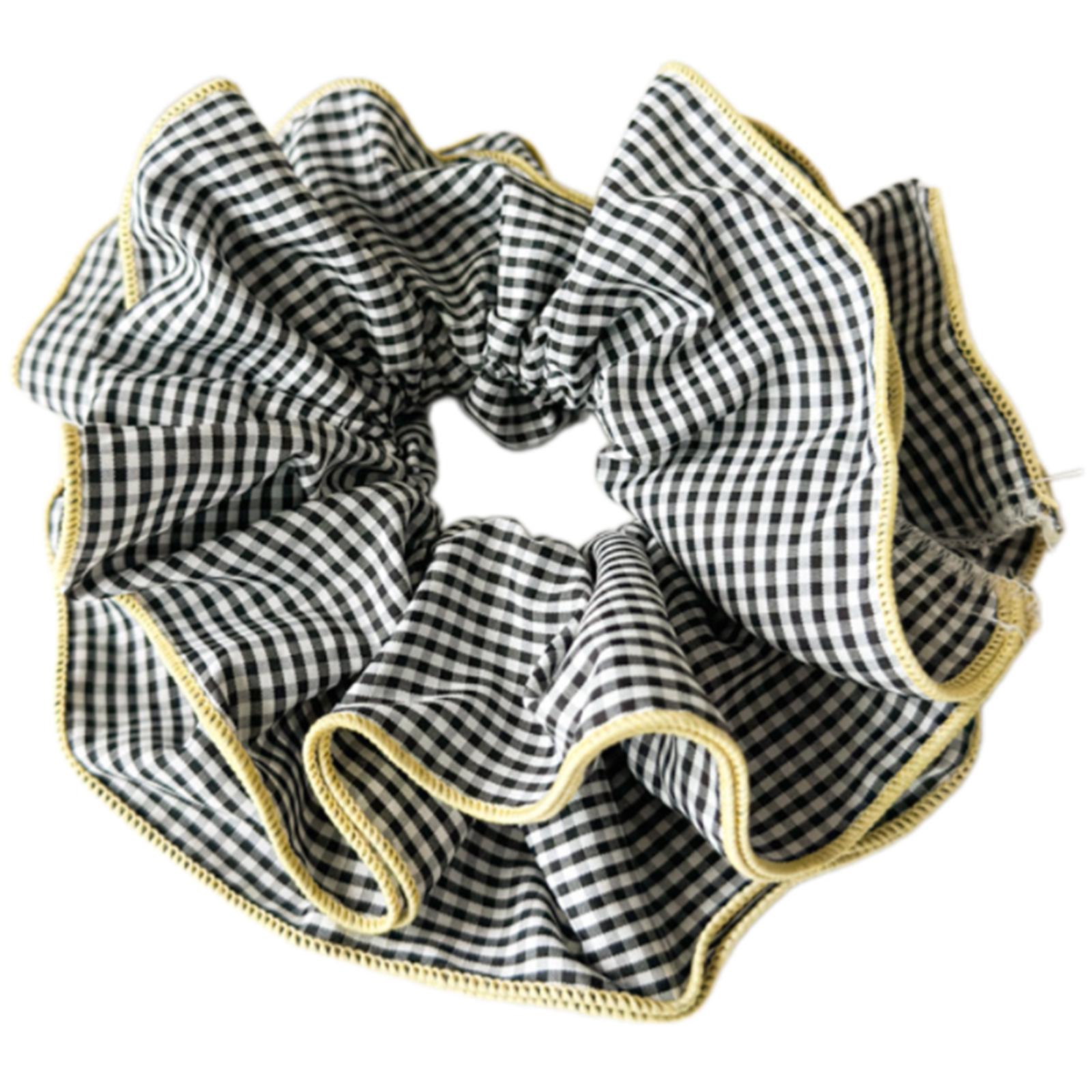 

Women s Checkered and Floral Double Layered Scrunchies with Ruffled Korean Style Oversized Hair Accessories чёрный
