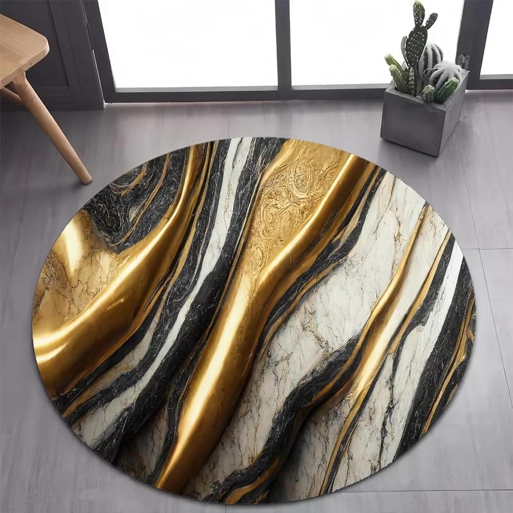 Luxurious Marble Colour White Gold Round Carpet Rug for Bedroom Living Room Decoration,pet Decor Floor Mat