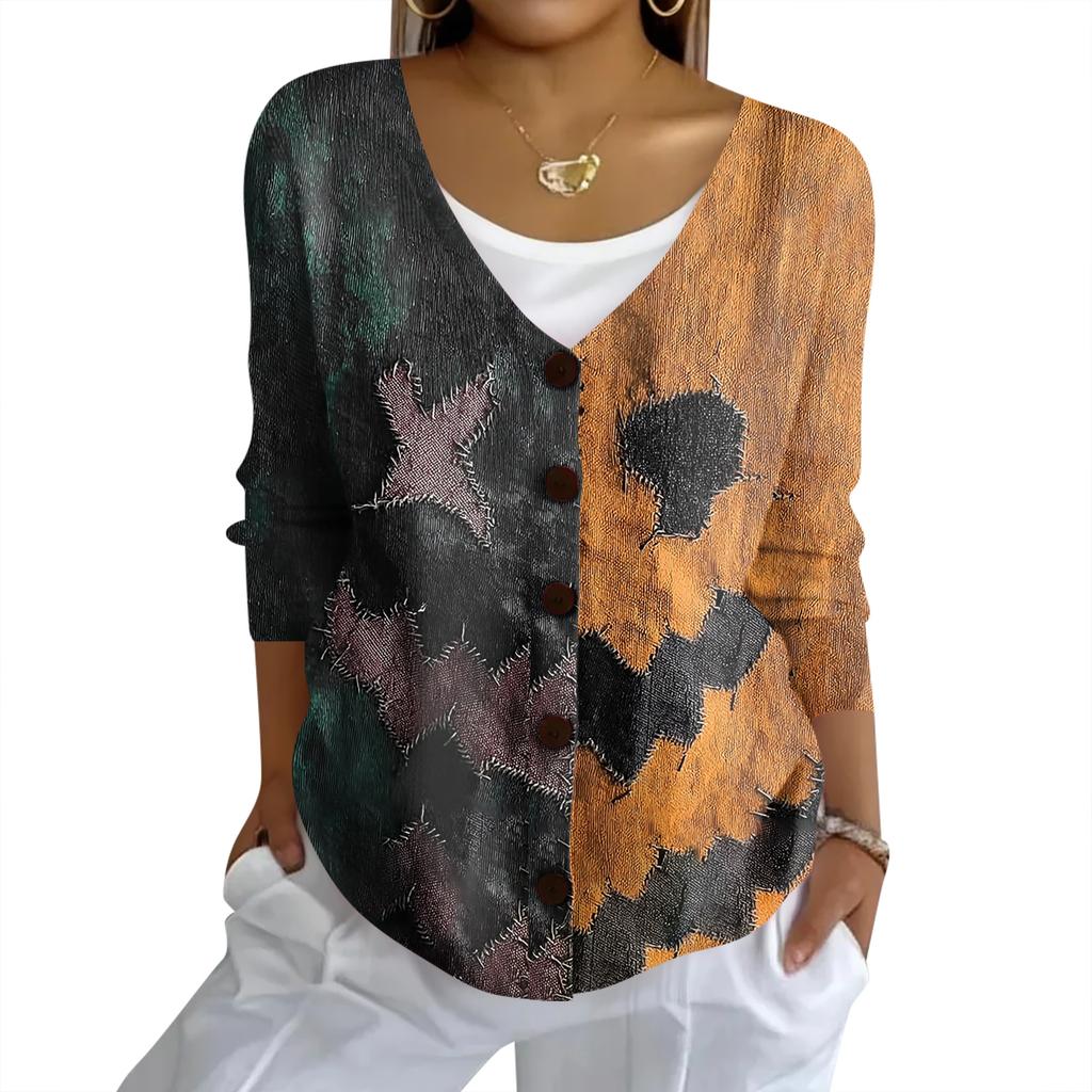 Women's Fashion Casual Knit Sweater Button-Up Halloween Printed  Cardigan Jacket